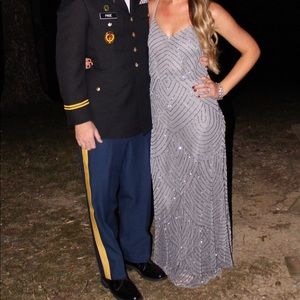 Grey/ silver beading formal gown